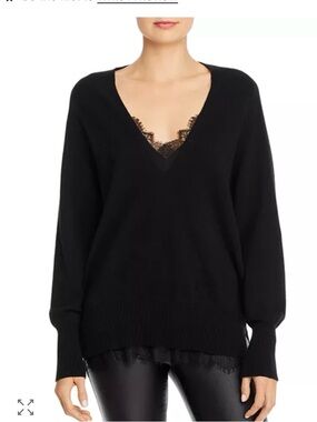 Brochu Walker Black V-Neck Lace-Trim Sweater